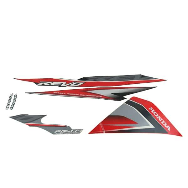 Sticker Body Set Kanan Merah Hitam Honda Revo 110 FI