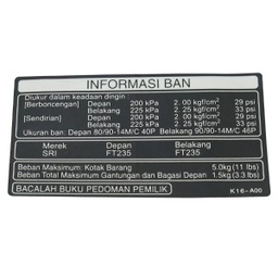 [87505K16A00] Label Tire Honda Scoopy eSP K16R